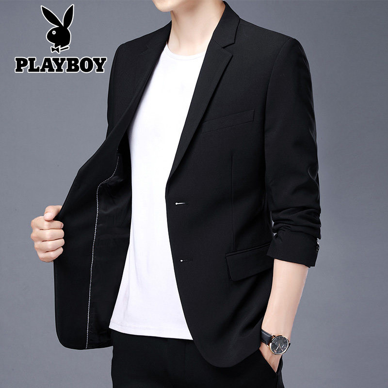 花花公子黑色休闲小西服男修身青年外套商务春季新款上衣男士西装