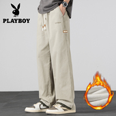 花花公子秋冬美式 子男 长裤 纯棉休闲宽松直筒运动阔腿工装 加绒厚款