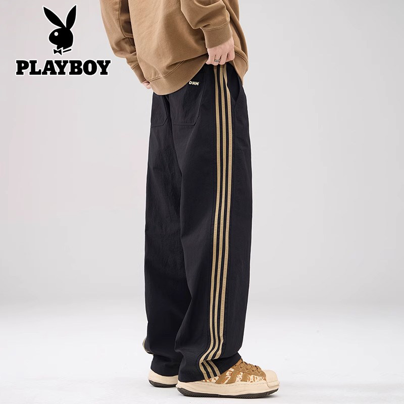 花花公子条纹休闲裤男秋冬季加绒厚款美式高街宽松直筒运动长裤子,男装,休闲裤,淘宝优惠券,粉丝福利购,淘宝优惠卷