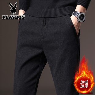 花花公子男士休闲裤2025新款秋冬季加绒加厚松紧腰百搭西裤长裤子