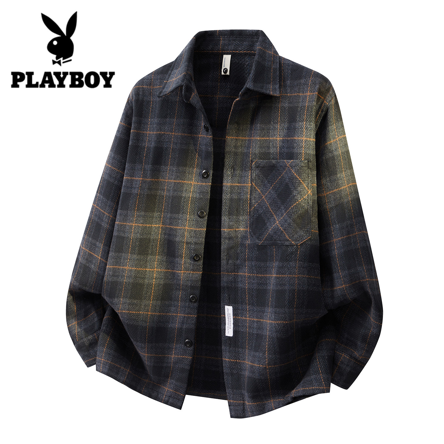 花花公子衬衣男款长袖高级感痞帅宽松保暖外套上衣2025秋冬款上衣