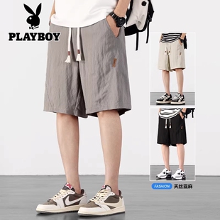 凉感速干百搭裤 花花公子运动薄款 休闲天丝亚麻短裤 夏季 子 五分男士
