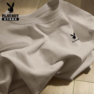 花花公子纯棉t恤长袖男款秋冬季宽松大码打底衫男士简约内搭上衣T