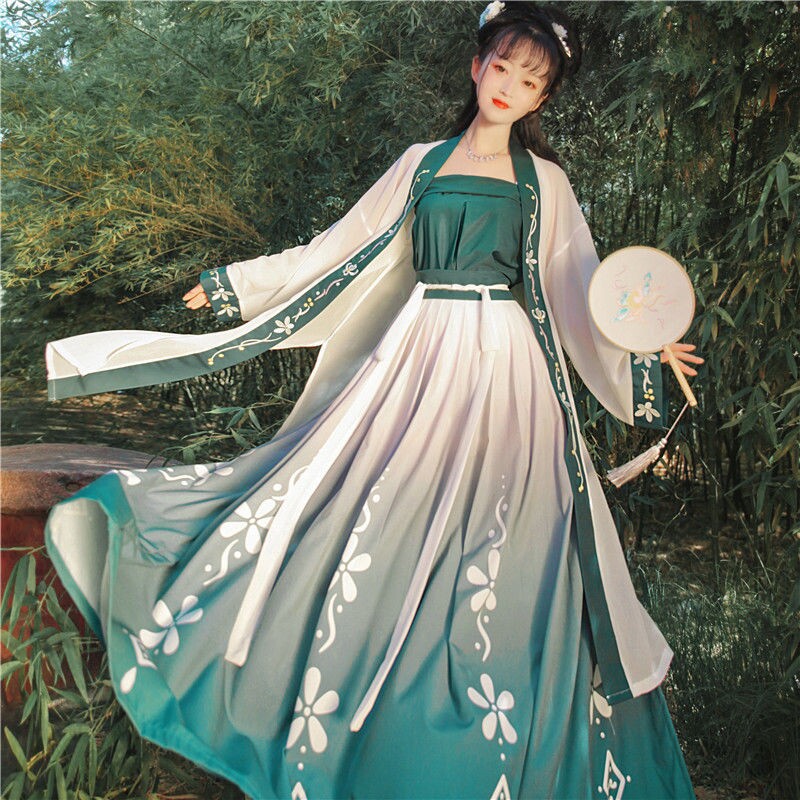 槿汐渡黛月宋制汉服长褙子齐腰正品百迭裙女花鸟褶裙吊带宋抹春夏