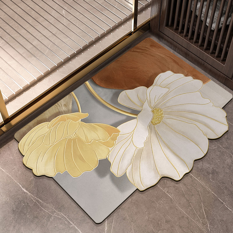 新中式浴室专用防滑地垫厕所地毯淋浴房门口强吸水速干硅藻泥脚垫