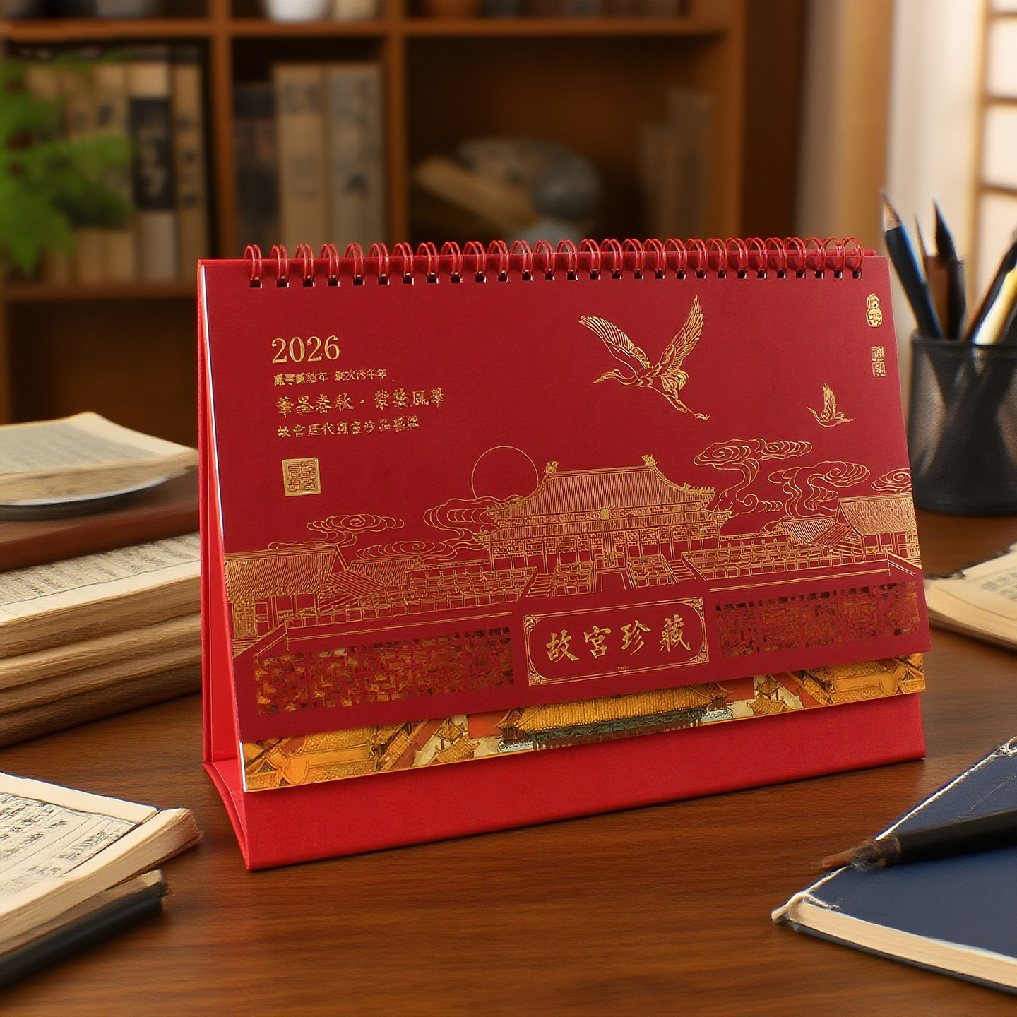 文创精品大码桌面办公记事计划本大格子日历2026马年台历批发定制