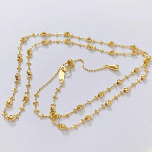 18K黄金仙女项链小梅花设计爆闪镭射刻面珠锁骨链蕾丝颈链AU750女