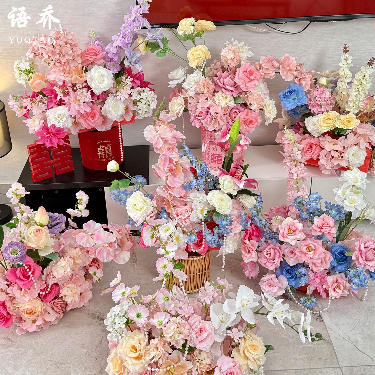 婚礼婚房桌面床头仿真花束