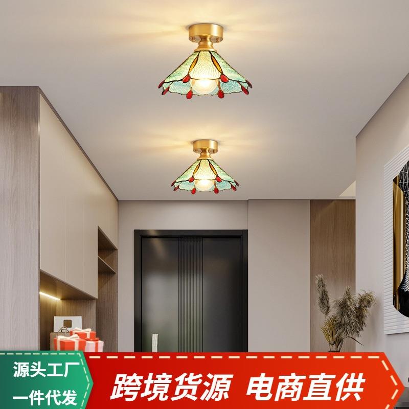 全铜入户过道灯美式吸顶灯阳台走廊灯网红简约创意铜灯欧式玄关灯