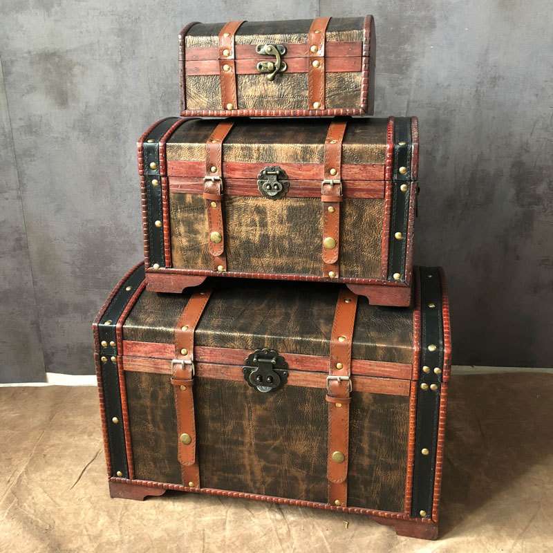 仿古老式木箱子藏宝箱百宝箱 复古做旧木质收纳整理箱 拍摄道具箱