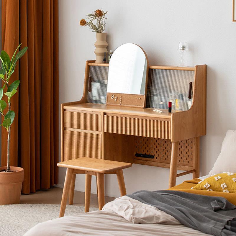 北美樱桃木网红梳妆台现代轻奢日式简约全实木整装收纳化妆带镜子