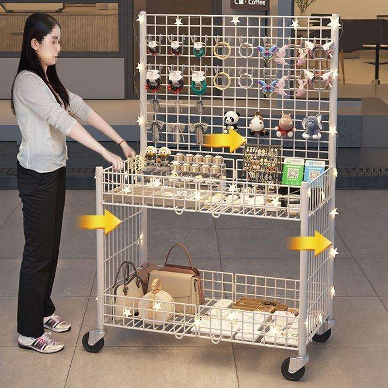 促销摆摊移动摊位小推车折叠货架地摊车促销展示架背板移动架