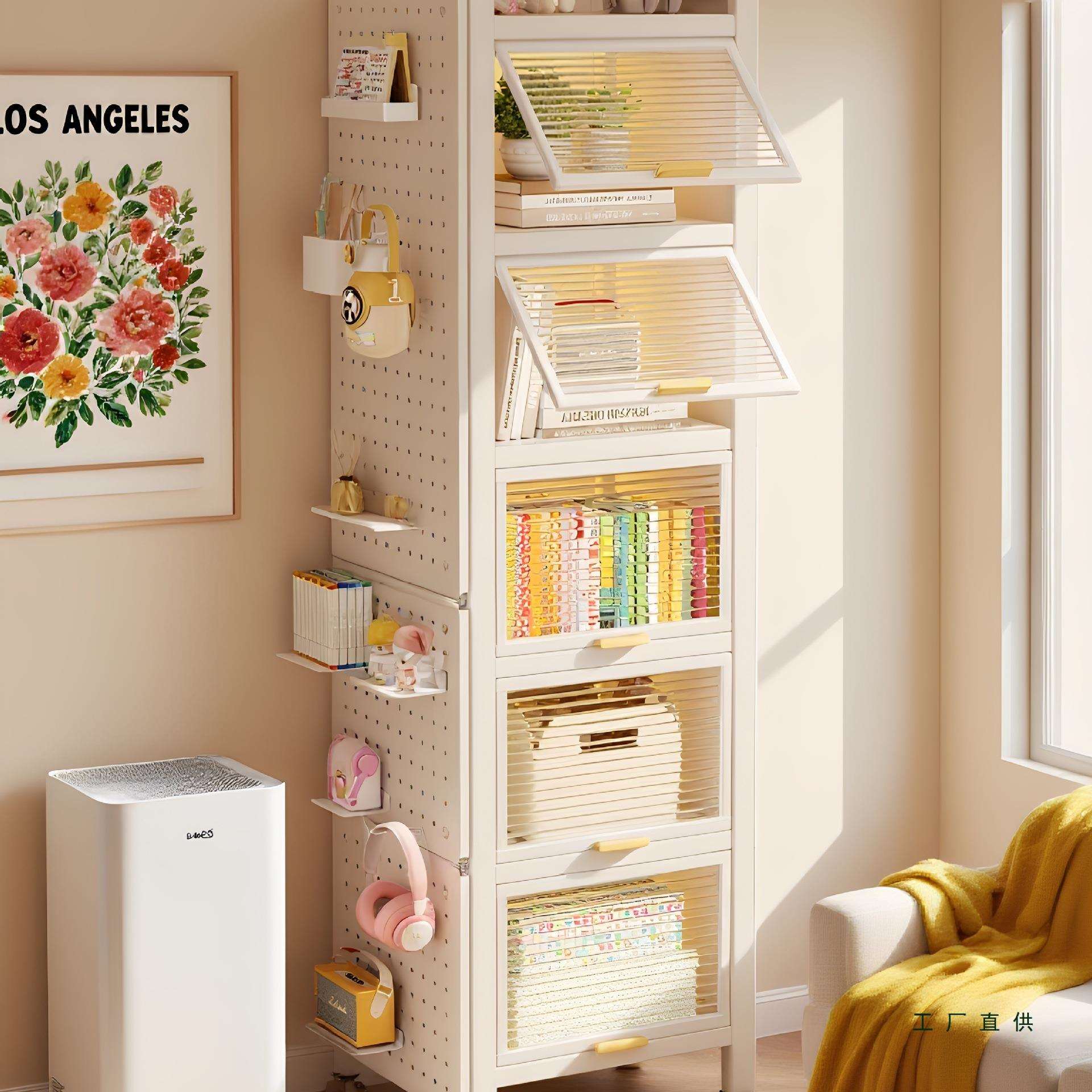 窄缝书柜落地防尘储物柜钢制带门儿童收纳柜置物架小书架学生客厅