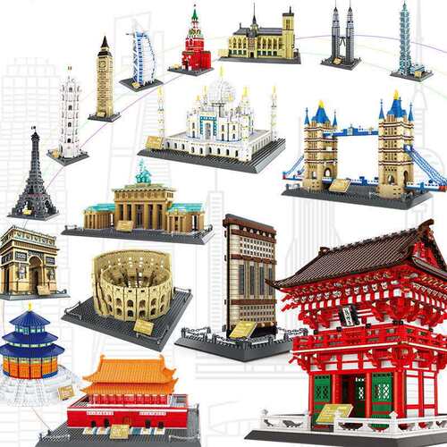 万格5210-5229世界建筑巴黎圣母院街景模型拼装珍藏版积木玩具
