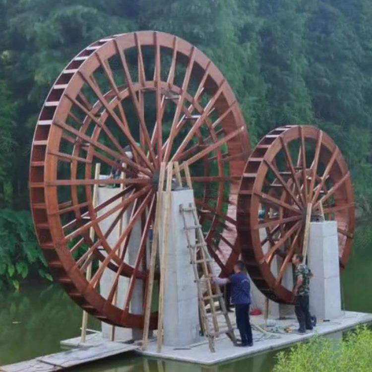 景点古镇网红引流防腐木景观装饰摆件大型电动仿古水车美陈成品