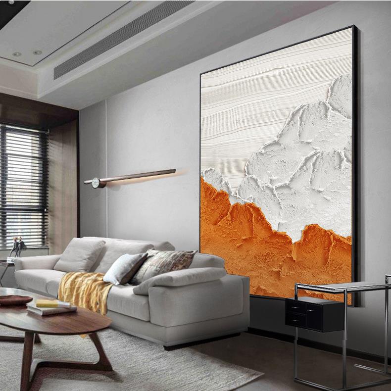 手绘油画厚肌理玄关装饰画简约现代抽象客厅落地画轻奢橙色艺术画