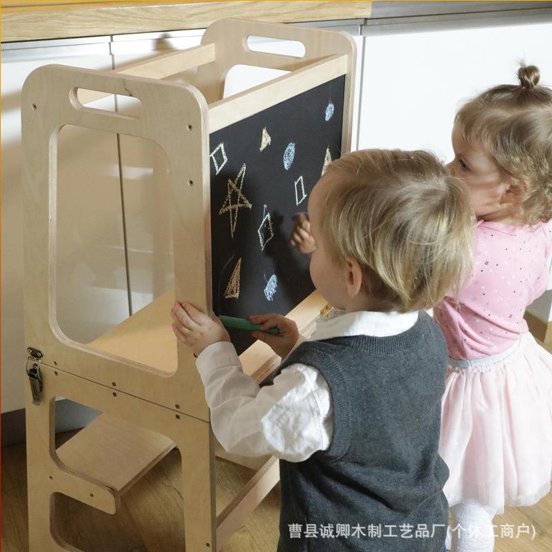实木带黑板梯宝宝洗手凳蒙氏学习塔婴儿攀爬椅多功能儿童垫脚凳