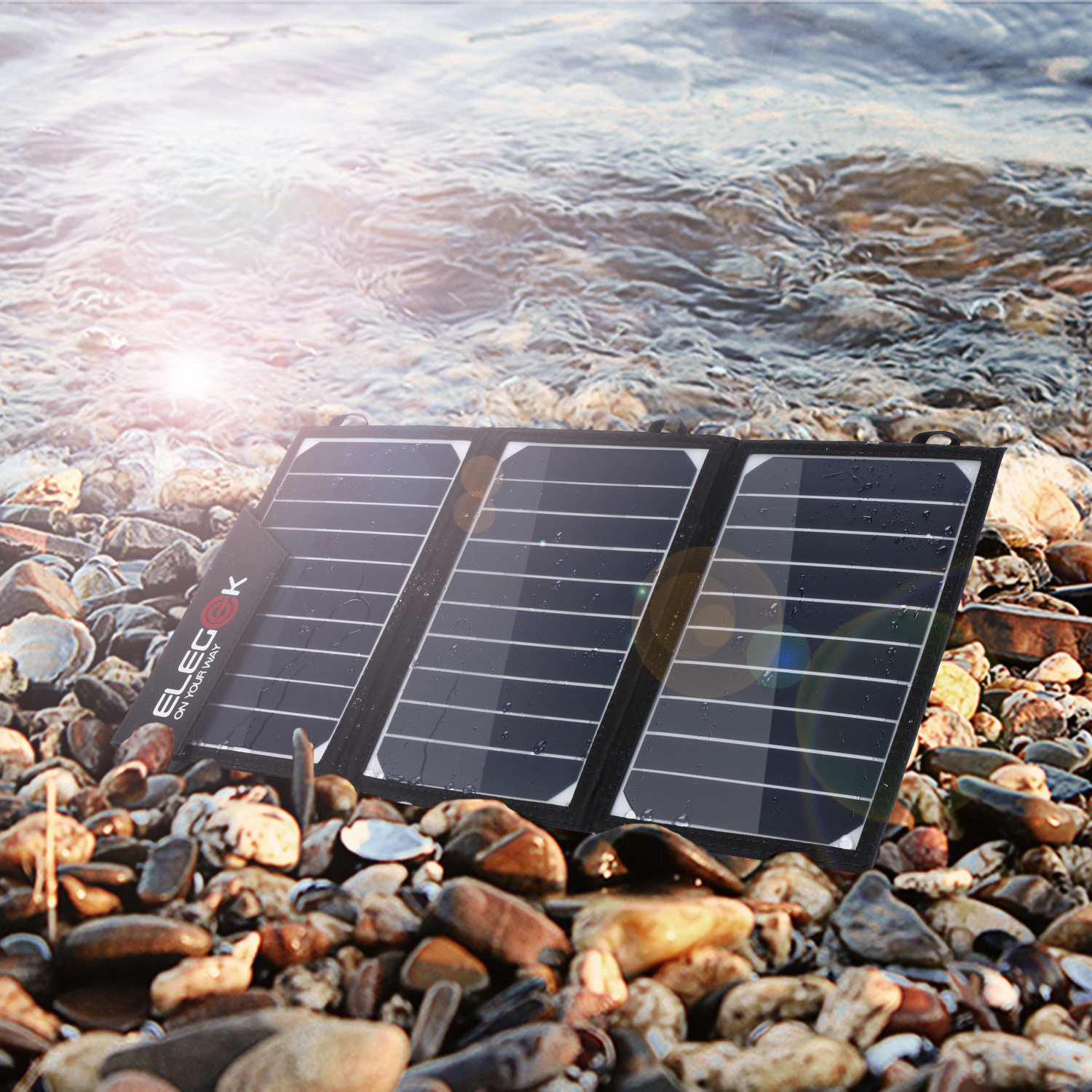15W户外太阳能充电器折叠包 双USB输出 sunpower 带支架