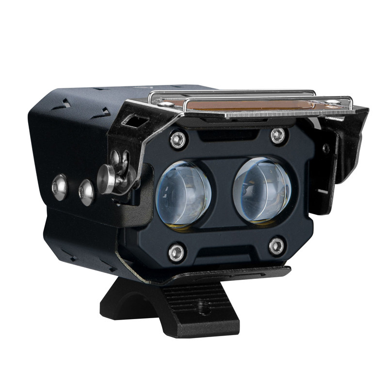 激光炮摩托车双透镜射灯远近一体超亮外置铺路强光LED