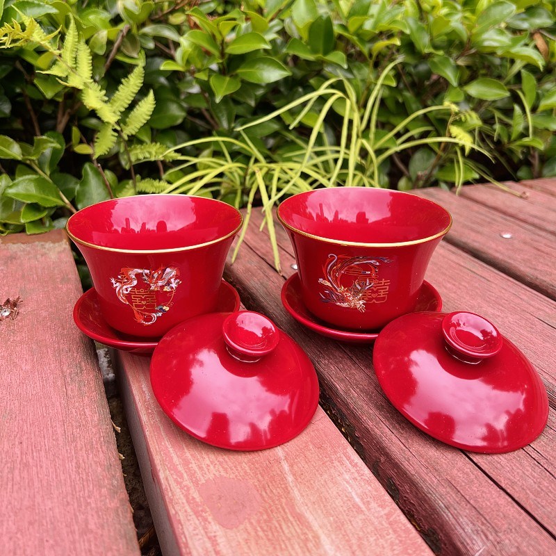 速发明制汉婚礼道具醮子礼酒壶陶瓷酒具红色交龙凤杯酒喜杯结婚分