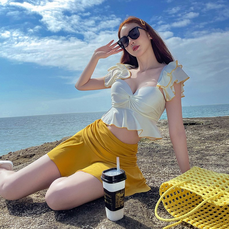 速发新性海岛感假甜美亮色少分体款度俏皮钢托平角裙式