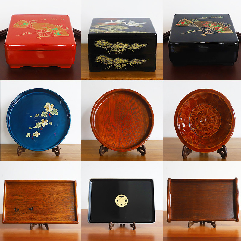 速发回流木质漆器花器漆盒精美日式食盒漆制木盘老件物收藏品摆件