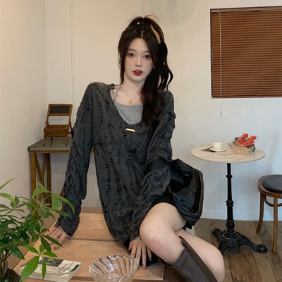 速发大码胖妹妹甜辣风镂感链条长袖防晒罩衫秋冬宽松设计空上众小