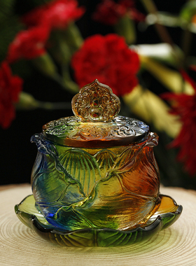 速发宝用七宝琉相供佛圣水杯观音大悲水贡杯七彩色家璃莲花供水杯