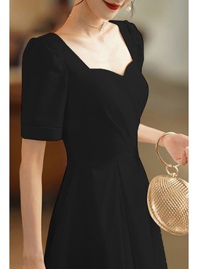 速发黑色可晚礼服日常小穿高级感轻礼裙宴会生日pty缎面演出连衣