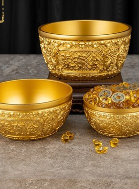 速发纯铜聚用盆摆件全铜碗铜聚财招财进宝麒麟黄存钱罐铜钵碗家宝