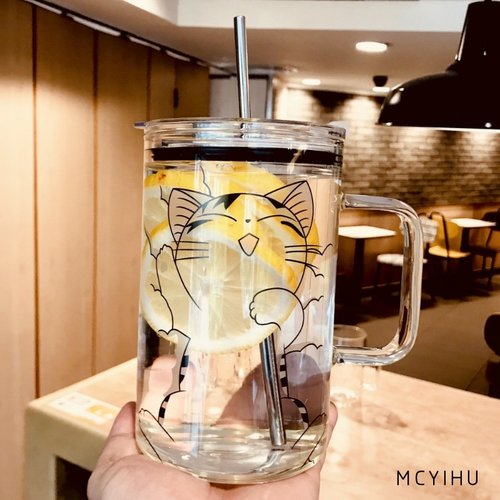 速发大容量1000玻璃杯子带把带盖热茶泡可爱吸管耐杯水