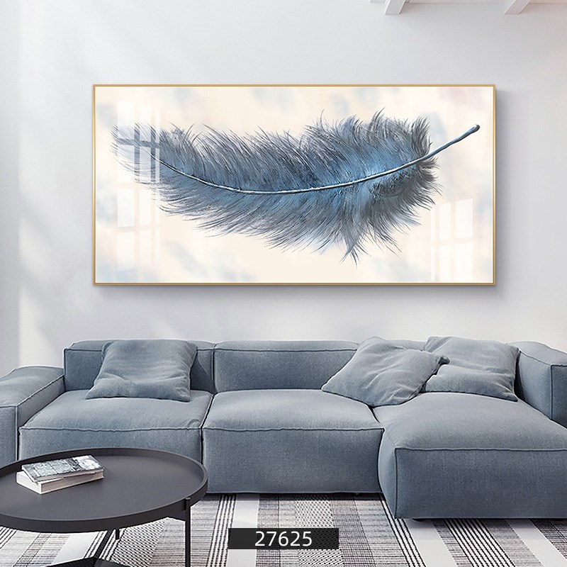 速发羽毛 简美大幅客板装饰画简样蓝色抽象油画工作室约厅间壁画