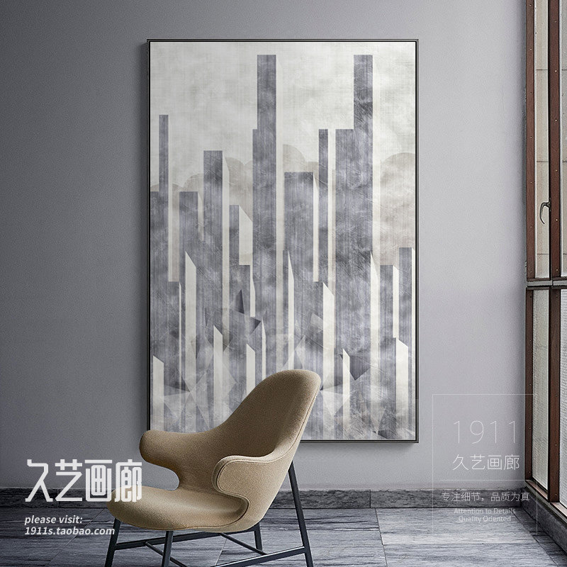 速发抽象壁筑黑白巨幅客厅装饰画办公室公司走道大厅挂画玄关餐幅