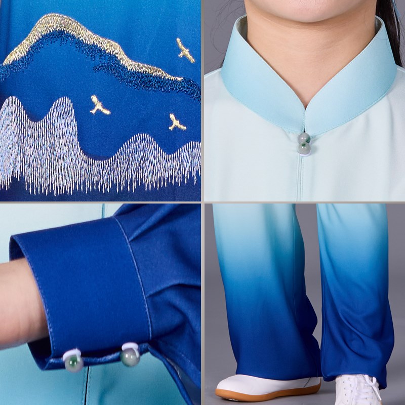 现货速发珍珠麻太极服夏春秋只此青蓝表演服武术练功服男中国风武