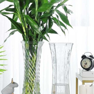 速发透明观音竹花竹子枝贵竹花瓶宽口玻璃高花瓶插花长富合水水培