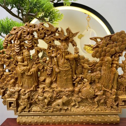 速发崖柏双桌精雕镂空福禄寿摆件家居木质送礼摆件办公面装饰品27