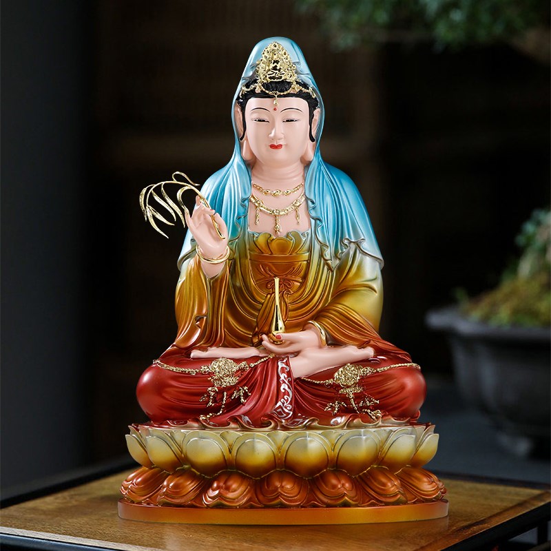 速发保平安观音摆像摆件树脂神像家用坐南海观音菩萨婆厅娑客三圣