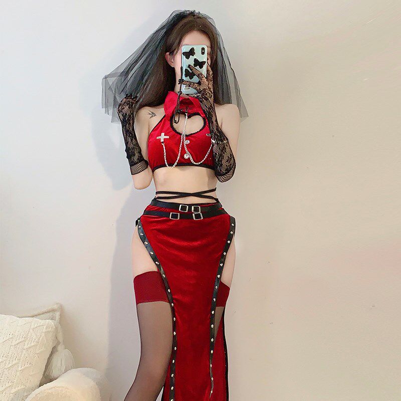 速发pl护感修制服套装夜场酒吧派对纯欲王袍衩旗开性士服装