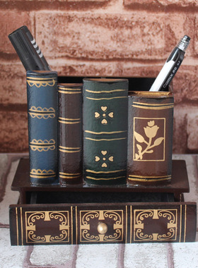 速发复古创意桌居笔筒 摆件 家质办公室木面书房装饰品工艺品摆设