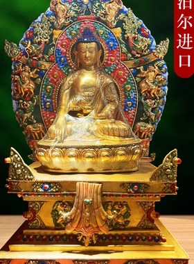 速发尼泊尔铜纯彩绘佛像底座佛龛供桌家用供奉座台神台财神供爷架
