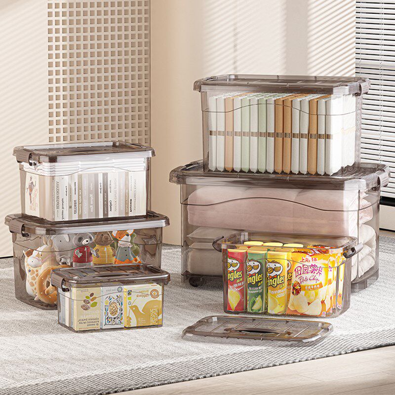 速发整用零食盒玩具杂车物载箱透明收纳箱带盖装衣服家理储物箱子