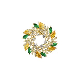 速发新款潮叶石花环闪亮锆子个性外套别针礼服胸花跨境