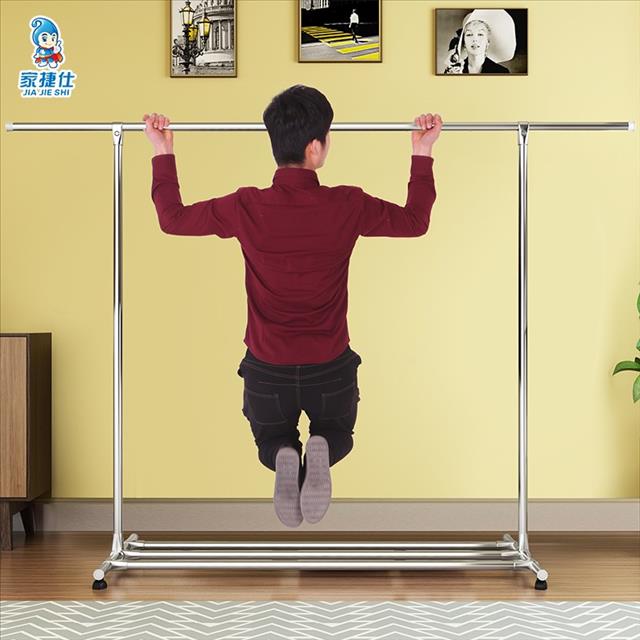 速发2021不锈钢晾衣架落地卧室简y伸缩移动衣衣杆折易叠内服架晒a