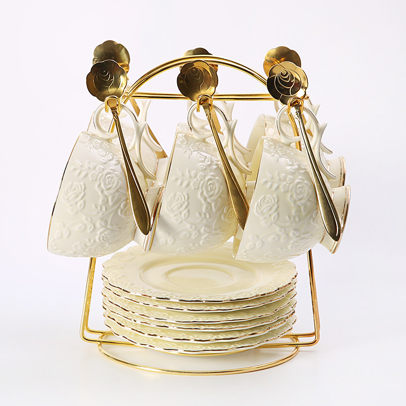 速发欧式陶瓷杯子咖啡杯碟套装勺件套 家用式啡杯6子欧咖下午茶杯