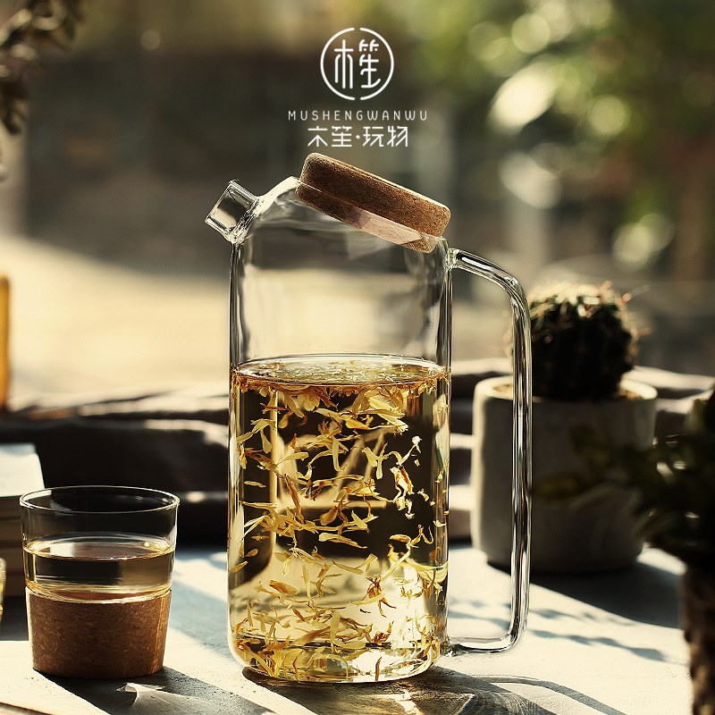 速发5ZV7木笙耐高温玻璃凉水壶水厅客杯茶壶用装柠檬冷水壶家套大