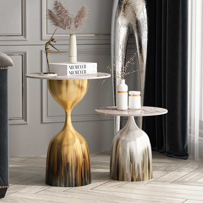 速发北厅边几圆发边角几家户小用型岩板沙形轻奢个性拉丝手绘茶几