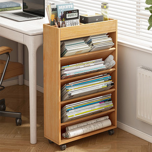 速发书桌旁置书架侧边收纳神器桌边小物架可移动带轮学生边柜窄缝