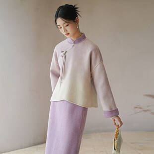 速发初蝉双裙呢外套2025秋冬新款高端真丝渐变风式半面国中套装