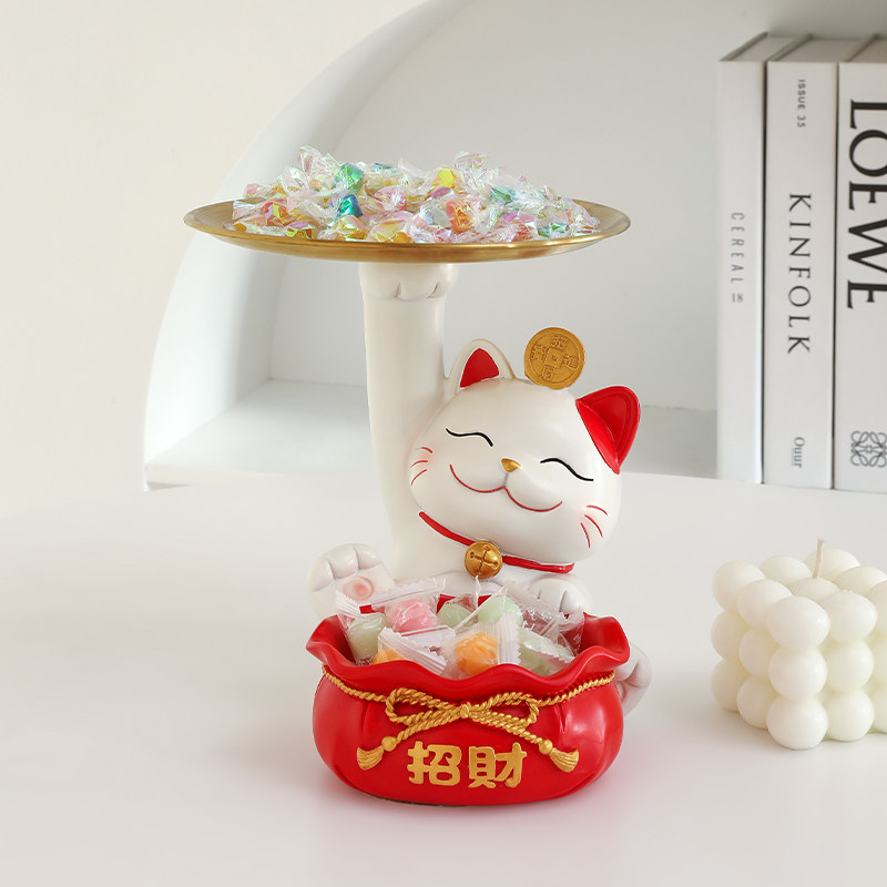 速发柜财猫前台收纳摆件店铺新店开业大吉收招银台桌发财猫水果托