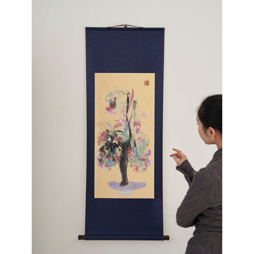 【花火】原创现代抽象个性新中式创意水彩玄关装饰画客厅书房卷轴
